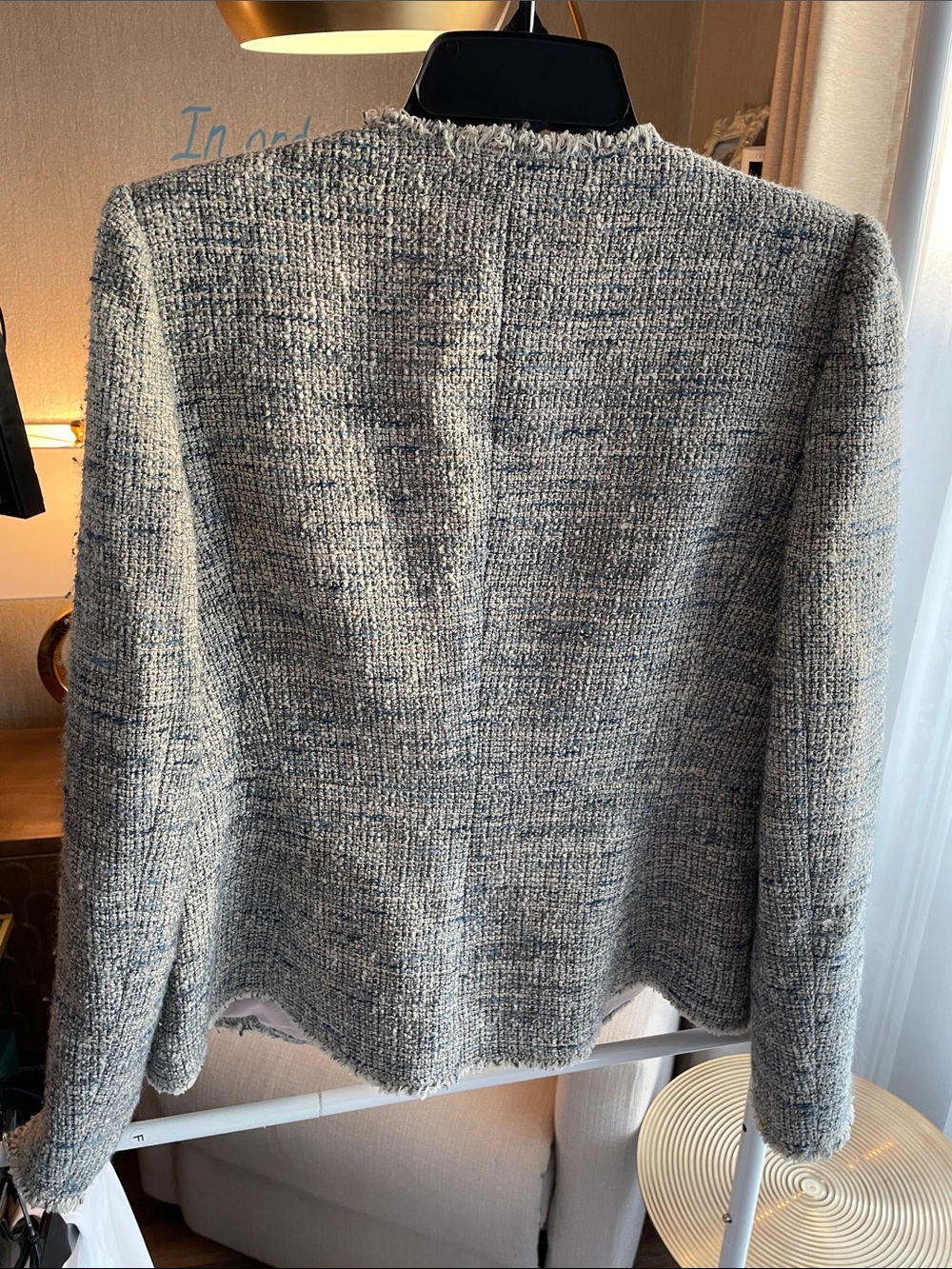 Rebecca Taylor Textured Open-Front Tweed Jacket in Light Gray and Navy - Picture 5 of 12